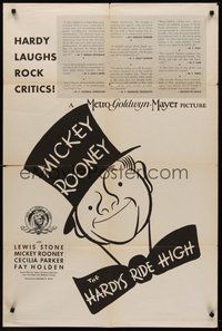 2p320 HARDYS RIDE HIGH 1sh '39 cool Al Hirschfeld art of Mickey Rooney!