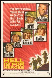 2p330 HELL IS FOR HEROES 1sh '62 Steve McQueen, Bob Newhart, Fess Parker, Bobby Darin