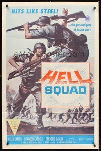 2p331 HELL SQUAD paperbacked int'l 1sh '58 it hits like steel, the guts & gore of desert war!