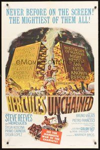 2p341 HERCULES UNCHAINED 1sh '60 Ercole e la regina di Lidia, world's mightiest man Steve Reeves!