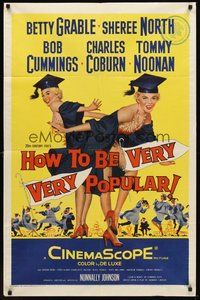 2p370 HOW TO BE VERY, VERY POPULAR 1sh '55 sexy students Betty Grable & Sheree North!