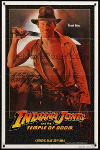 2p394 INDIANA JONES & THE TEMPLE OF DOOM int'l teaser 1sh '84 c/u of Harrison Ford, trust him!