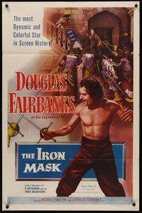 2p399 IRON MASK 1sh R53 cool artwork of barechested fencer Douglas Fairbanks, Sr!