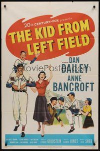 2p420 KID FROM LEFT FIELD 1sh '53 Dan Dailey, Anne Bancroft, baseball kid argues with umpire!