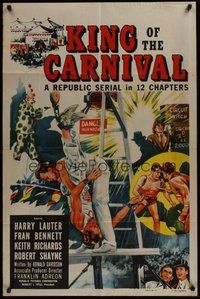 2p425 KING OF THE CARNIVAL 1sh '55 Republic serial, artwork of circus performers!