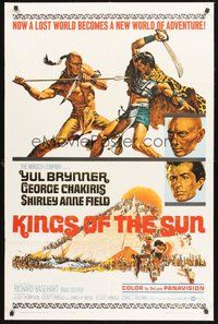 2p428 KINGS OF THE SUN style A 1sh '64 art of Yul Brynner with spear fighting George Chakiris!