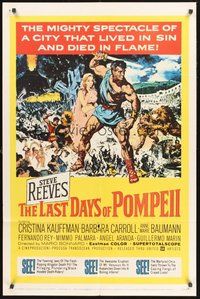 2p445 LAST DAYS OF POMPEII 1sh '60 art of mighty Steve Reeves in the fiery summit of spectacle!