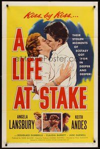 2p456 LIFE AT STAKE 1sh '55 romantic close-up of Angela Lansbury & Keith Andes!