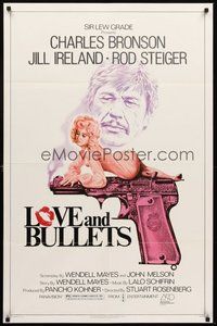 2p474 LOVE & BULLETS 1sh '79 art of Charles Bronson, sexy Jill Ireland laying on gun!