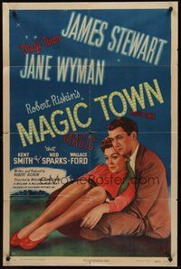 2p489 MAGIC TOWN style A 1sh '47 pollster James Stewart w/pretty Jane Wyman