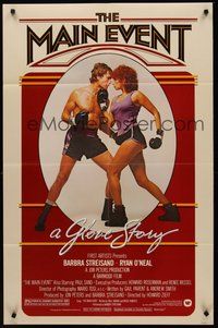 2p497 MAIN EVENT 1sh '79 great full-length image of Barbra Streisand boxing with Ryan O'Neal!