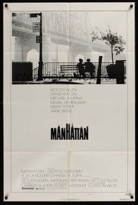 2p508 MANHATTAN style B 1sh '79 classic image of Woody Allen & Diane Keaton by bridge!