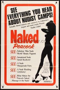 2p582 NAKED PEACOCK 1sh '75 Nudist Documentary, sexy silhouette of nude woman!