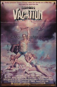 2p587 NATIONAL LAMPOON'S VACATION 1sh '83 sexy exaggerated art of Chevy Chase by Boris Vallejo!