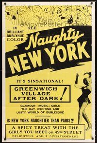 2p591 NAUGHTY NEW YORK 1sh '59 Big Apple sex, Greenwich Village after dark, it's sinsational!