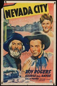 2p594 NEVADA CITY 1sh '41 cowboy Roy Rogers, George Gabby Hayes, Sally Payne!