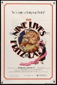 2p610 NINE LIVES OF FRITZ THE CAT 1sh '74 AIP, Robert Crumb, great art of smoking cartoon feline!