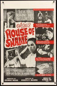 2p626 OLGA'S HOUSE OF SHAME 1sh '64 rough sex, wild images of bound girls in peril!