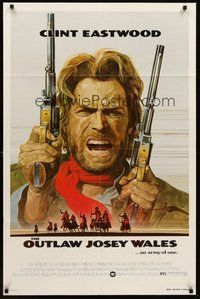 2p644 OUTLAW JOSEY WALES 1sh '76 Clint Eastwood is an army of one, cool double-fisted artwork!