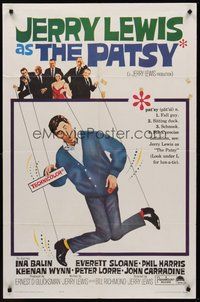 2p650 PATSY 1sh '64 wacky image of star & director Jerry Lewis hanging from strings like a puppet!