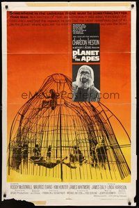 2p664 PLANET OF THE APES 1sh '68 Charlton Heston, classic sci-fi, cool image of caged humans!