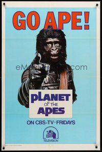 2p665 GO APE TV 1sh '74 ultra-rare PLANET OF THE APES CBS-TV style, great ape image!