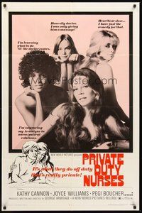 2p696 PRIVATE DUTY NURSES 1sh '71 sexy Kathy Cannon & Joyce Williams, hospital sexploitation!