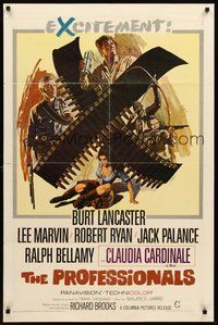 2p701 PROFESSIONALS 1sh '66 art of Burt Lancaster, Lee Marvin & sexy Claudia Cardinale!