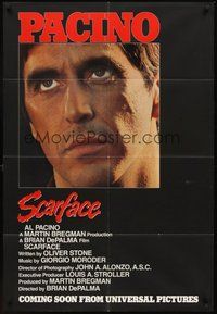 2p775 SCARFACE advance 1sh '83 Al Pacino as Tony Montana, Brian De Palma, Oliver Stone!