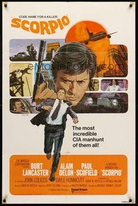 2p776 SCORPIO int'l 1sh '73 Burt Lancaster, Alain Delon, the most incredible manhunt of all time!