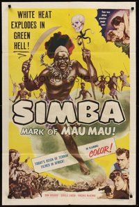 2p801 SIMBA style A 1sh '55 Dirk Bogarde & Virginia McKenna's love defied primitive jungle laws!
