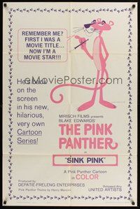 2p803 SINK PINK 1sh '65 great image of Blake Edwards' Pink Panther!