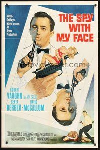 2p834 SPY WITH MY FACE int'l signed 1sh '66 by Robert Vaughn, Man from UNCLE, playing card design!