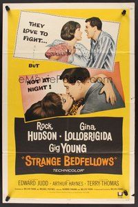 2p852 STRANGE BEDFELLOWS 1sh '65 Gina Lollobrigida & Rock Hudson love to fight, but not at night!