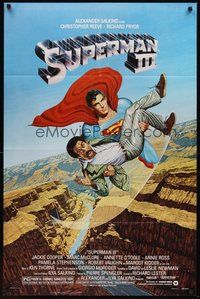 2p865 SUPERMAN III 1sh '83 art of Christopher Reeve flying with Richard Pryor by L. Salk!