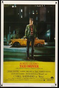 2p879 TAXI DRIVER 1sh '76 classic art of Robert De Niro by cab, directed by Martin Scorsese!