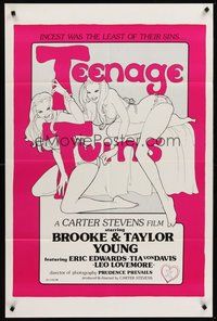 2p882 TEENAGE TWINS 1sh '76 sexy twins Brooke & Taylor Young, x-rated!
