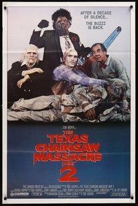 2p893 TEXAS CHAINSAW MASSACRE PART 2 family style 1sh '86 Tobe Hooper horror sequel, cast portrait!
