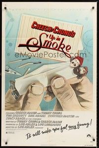 2p934 UP IN SMOKE style B 1sh '78 Cheech & Chong marijuana drug classic, great Scakisbrick artwork!