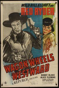 2p950 WAGON WHEELS WESTWARD 1sh '45 cowboy Wild Bill Elliott as Red Ryder, Bobby Blake!