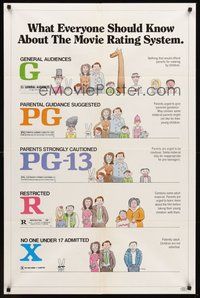 2p966 MOVIE RATING SYSTEM 1sh '86 helpful MPAA guide, cool artwork by Clarke!
