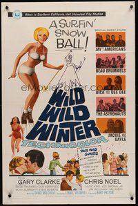 2p974 WILD WILD WINTER 1sh '66 sexy half-clad teen skiier, Jay and The Americans & early rockers!