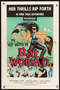 2p975 WILD WORLD OF BATWOMAN 1sh '66 cool artwork of sexy female super hero by J. Syphers!