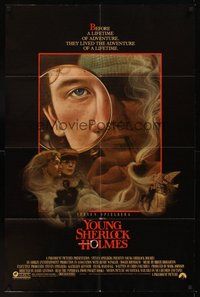 2p996 YOUNG SHERLOCK HOLMES 1sh '85 Steven Spielberg, Nicholas Rowe, really cool detective art!
