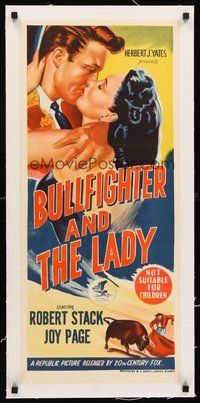 2s181 BULLFIGHTER & THE LADY linen Aust daybill '51 Boetticher, art of Robert Stack kissing Joy Page
