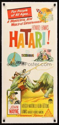 2s187 HATARI linen Aust daybill '62 Howard Hawks, great artwork images of John Wayne in Africa!