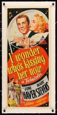 2s189 I WONDER WHO'S KISSING HER NOW linen Aust daybill '47 stone litho of June Haver & Stevens!