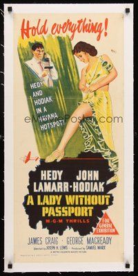 2s191 LADY WITHOUT PASSPORT linen Aust daybill '50 different stone litho of sexy Hedy Lamarr!
