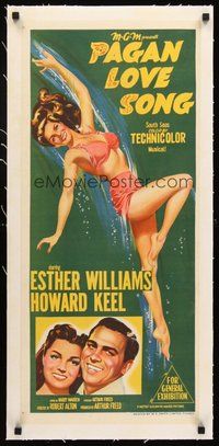 2s193 PAGAN LOVE SONG linen Aust daybill '50 stone litho of sexy Esther Williams swimming!