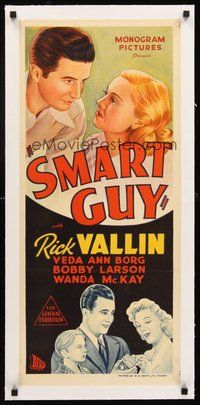 2s196 SMART GUY linen Aust daybill '43 stone litho of Rick Vallin & Veda Ann Borg!